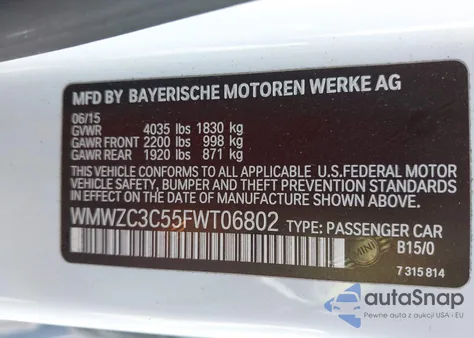 2015 Mini Countryman Cooper S z USA, uszkodzony, nr VIN WMWZC3C55FWT06802